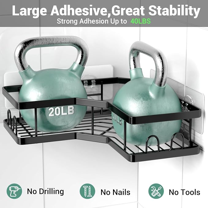 AKTECKE Corner Shower Caddy Bathroom Organizer: Stainless Steel Adhesive Shower Rack - 3Pack No Drilling Shower Shelf - Rustproof Bathtub Organizer
