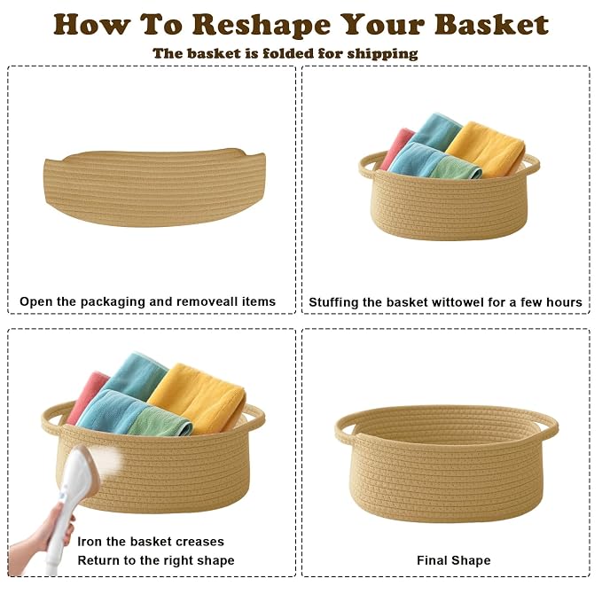Woven Rope Basket - Baby Gift Basket with Bag & Ribbon, Grey | Cotton rope with handle, 12 x 8 x 5 in, gift bag and ribbon, for baby shower, birthday, toy storage, nursery, shelf decor