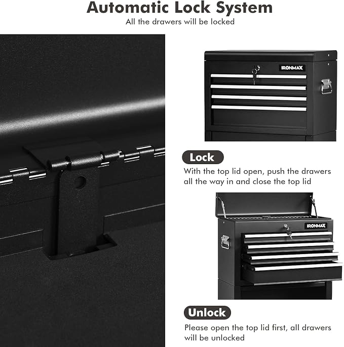 Goplus Tool Chest, 3-in-1 Rolling 6 Drawers Tool Cabinet with Detachable Top Toolbox, Middle Tool Storage, Universal Lockable Wheels, Protective Liner, Auto Lock, Metal Tool Box for Garage Workshop