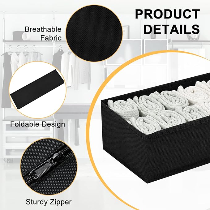 DIMJ Drawer Organizers, Set of 12 Clothes Drawer Organizer, Foldable Closet Drawer Organizer, Dresser Drawer Organizers Dividers for Baby Clothes, Socks, Belt, Tie (Black)