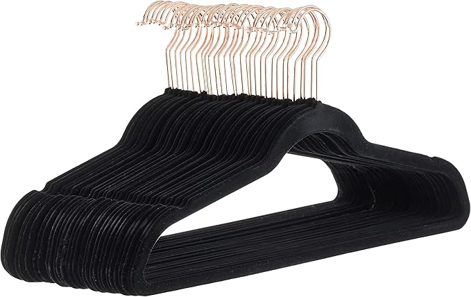Amazon Basics Slim Velvet Non-Slip Space Saving Sturdy Suit Clothes Hangers, Closet Organizer, Black/Rose Gold, 30-Pack