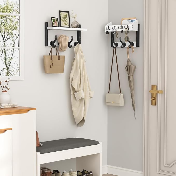 Evermagin 29" Coat Rack Wall Mount with Shelf for Entryway, White | Wall Mounted Coat and Key Rack with Hooks, Key Holder with Mail Organizer for Wall, Living Room, Mudroom, Bedroom
