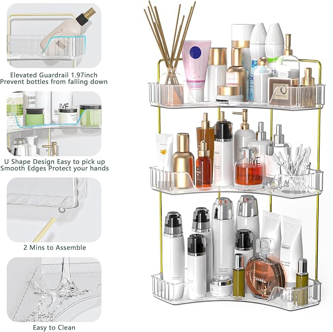 Webetop Corner Bathroom Organizer, 3 Tier Storage for Countertop | Multi Level Storage, Compact Design, Beauty Essentials Holder, Modern Style, Countertop Organization, Daily Convenience