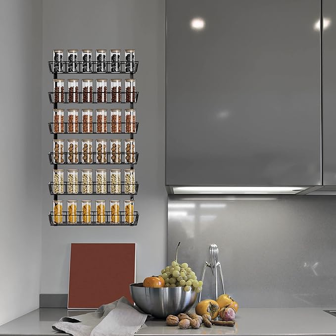 SWOMMOLY Wall Mount Spice Rack Organizer, 12-Tier Adjustable Dual-Use Shelf | Hanging Spice Rack Organizer, Kitchen Pantry Cabinet Storage Holder for Spices, Mason Jars, Bottles & Cans, Black