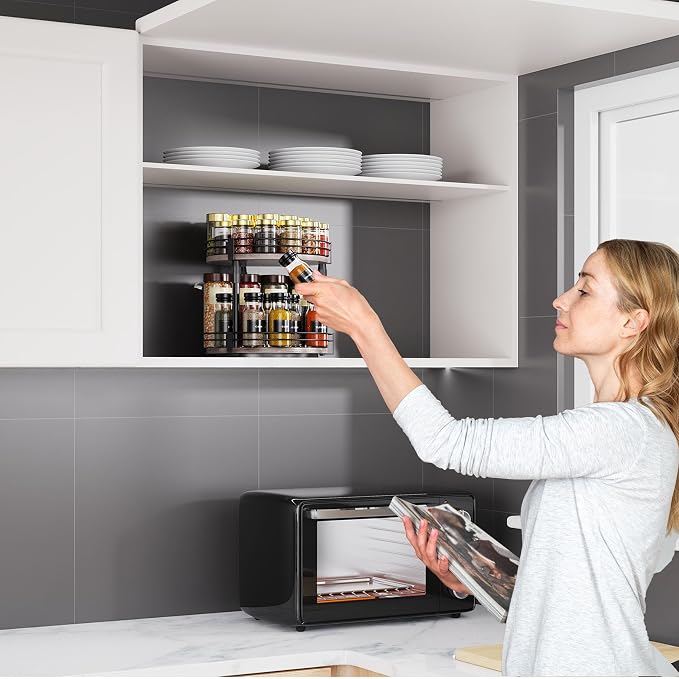 Across-Star Lazy-Susan-Organizer-Spice-Rack, Rotating Spice Organizer For Cabinet Pantry, Seasoning Holder Spice Shelf With Adjustable Height, Kitchen Counter Shelf Countertop Organizer