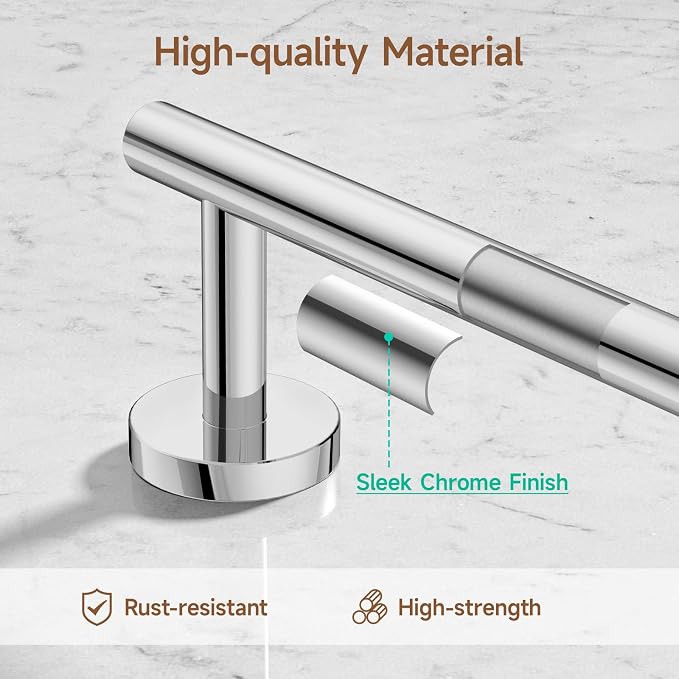 USHOWER 8PCS Polished Chrome Bathroom Hardware Set, 24-Inch Towel Bar Set | Durable SUS304 Stainless Steel Bathroom Accessories Set, Towel Racks for Bathroom Wall Mounted, Modern Home Decor