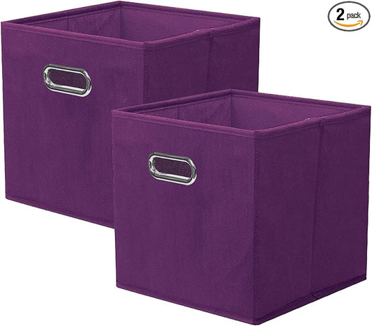 ShellKingdom Storage Bins, Foldable Fabric Storage Cubes with Metal Handle | Cloth Storage Organizer Drawer For Closet And Toys, 11 X 10.5 X 10.5 INCH, 2 Pack (Purple)