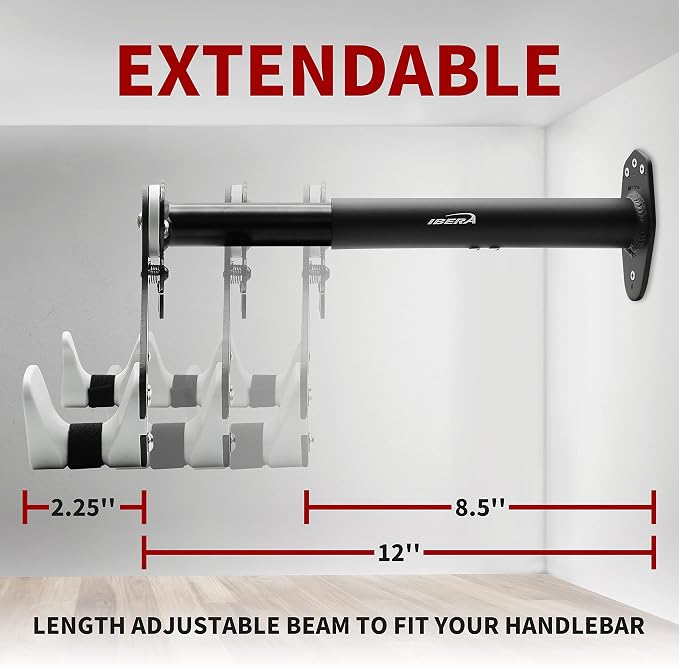 Ibera Bike Wall Mount - Adjustable Frame Holder & Soft Rubber Cradles - Garage Bike Rack for Road, MTB, Kids, Hybrid Bikes - Easy Installation & Space-Saving Design