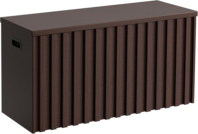 Storage Bench,39.4" Wood Box, Storage Trunk with 2 Safety Hinges, Ottoman Storage Chest, Fluted Storage Bench for Bedroom, Entryway, Living Room (Walnut)