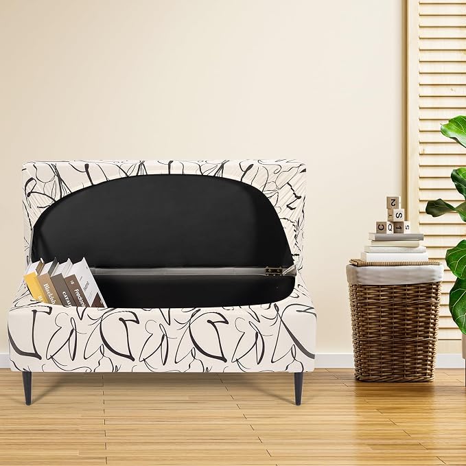 FUANGUI Ottoman Cover Slipcovers Rectangular Folding Stretch | Storage Bench Footrest Sofa Stool Covers Footstool Protector with Elastic Bottom, Removable Washable,Medium