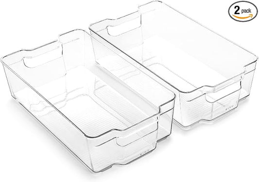 BINO | Stackable Storage Bins, X-Large - 2 Pack | THE STACKER COLLECTION | Clear Plastic | Built-In Handle | BPA-Free | Containers for Organizing Kitchen Pantry | Multi-Use Organizer