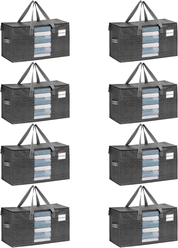VENO Moving Bags, Wide Open Top, Clear Window, Gray, 8 Pack | Moving boxes Alternative, Heavy Duty, Storage Bags, Clothes and Comforter Storage, Packing Supplies, College Dorm Essentials