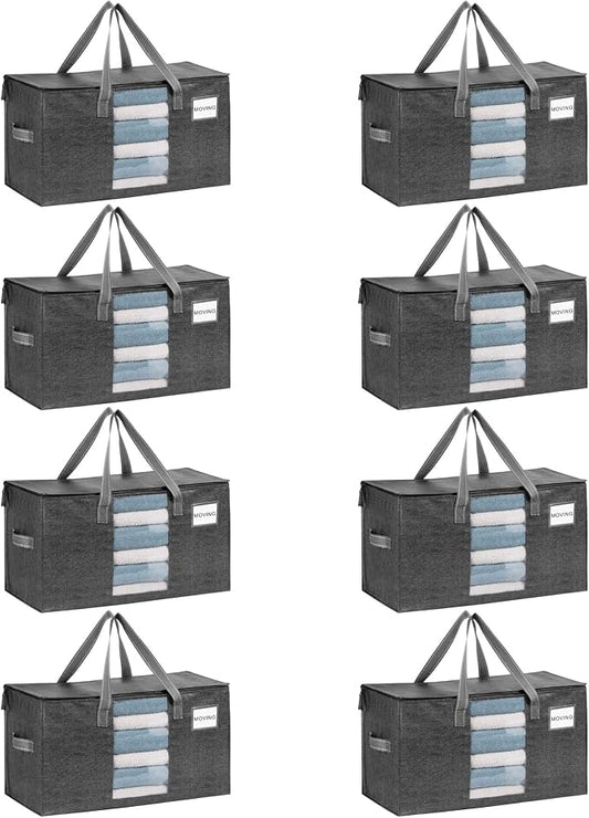 VENO Moving Bags, Wide Open Top, Clear Window, Gray, 8 Pack | Moving boxes Alternative, Heavy Duty, Storage Bags, Clothes and Comforter Storage, Packing Supplies, College Dorm Essentials