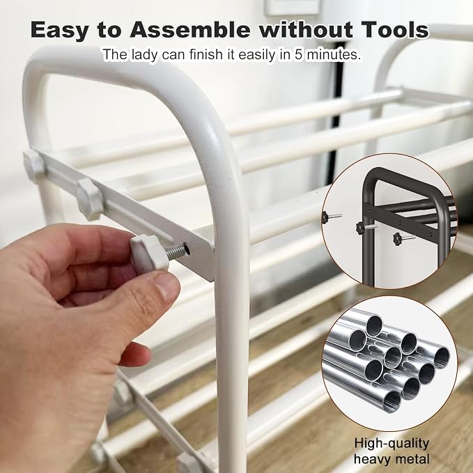 KANAV 2-Tier Expandable Shoe Rack, Heavy Duty Adjustable Metal Shoe Organizer for Closet & Entryway, Freestanding, Tool-Free Assembly, White