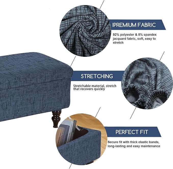 FUANGUI Ottoman Cover Slipcovers Rectangular Folding Stretch | Storage Bench Footrest Sofa Stool Covers Footstool Protector with Elastic Bottom, Removable Washable,Medium