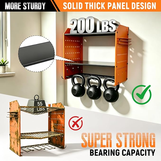 Power Tool Organizer Wall Mount,Power Drill Tool Holder | 200lb Heavy Duty Tool Shelf,4 Tier Cordless Tool Organizerwith 4 Drill Holders & 3 Divider Panels,Orange
