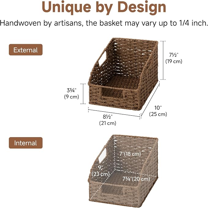 StorageWorks,Wicker Baskets for Organizing,Brown Baskets for Storage,2-Pack | Round Paper Rope Pantry Organizers and Storage,Handwoven Wicker Storage Baskets for Shelves,Brown Baskets,Brown Wicker Basket