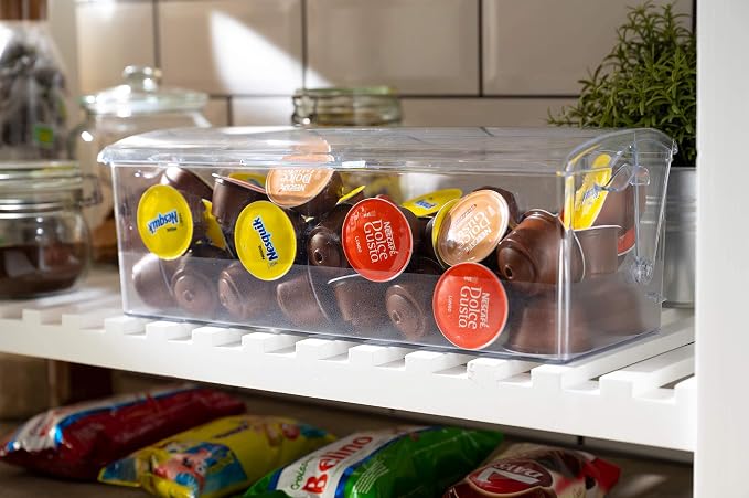 Pikanty Bread Box for Kitchen Countertop - 16 Inch Clear Plastic Storage Container with Hinged Lid, Keeps Loaves, Bagels, Buns, Rolls, Cookies and Crackers Fresh, Dishwasher Safe, Made in USA