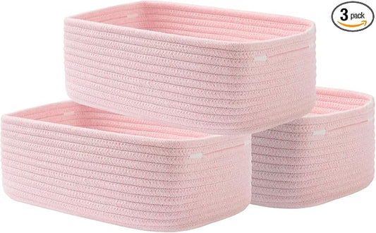KALLAX Small Woven Storage Basket for Organizing, 12 x 8 x 4.5 inch, 3 Pack | Shelf baskets for closet organization, toy storage and home decor, Perfect as empty gift baskets for holidays, Light Pink