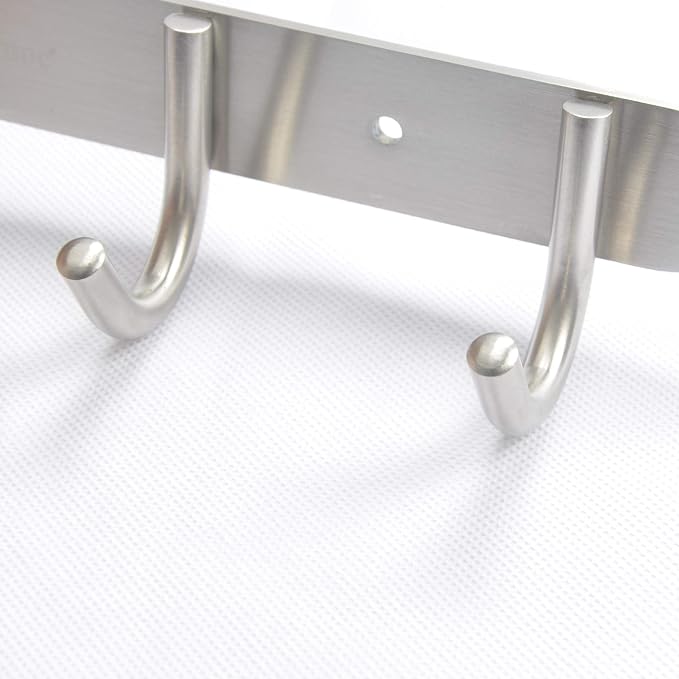 Towel Hook Rack Brushed Nickel - Sagmoc 17-Inch Coat Hook Rail Wall Mounted with 7 Round Hooks, Durable Wall Hangers for Bedroom, Bathroom, Foyer, Hallway (304 Stainless Steel)
