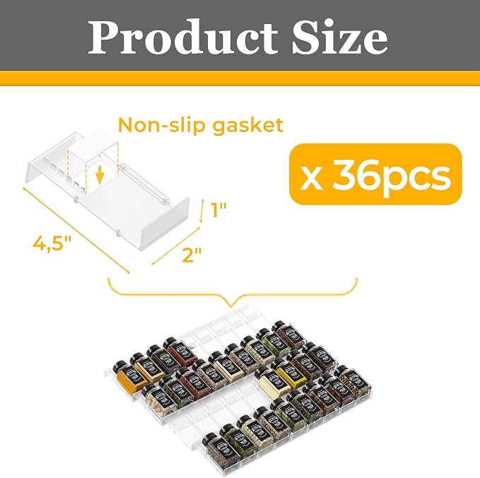 Famhap Spice Drawer Organizer, 36PCS Interlocking Expandable Seasoning Rack Tray Insert for Kitchen Drawers, Spice Rack Drawer for Spice Jars | Interlocking Spice Rack Tray, Sturdy Plastic, Customizable Layout, Versatile for Kitchen Spice Jars Cosmetics