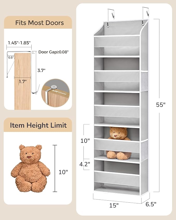ULG 1 Pack Over Door Organizer Hanging Storage Light Gray