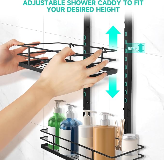 Shower Caddy Hanging, Adjustable Anti-Swing-Over The Shower Head Caddy, 3 Tier Stainless Steel Bathroom Storage Organizer Bathroom Shelves Basket Rack Shower Caddies (3Tier)