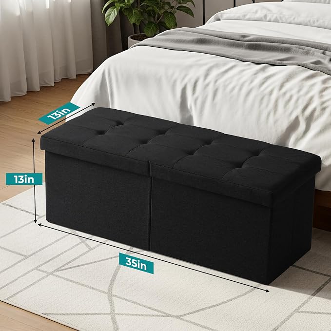 35-INCH Storage Ottoman Bench, Footrest with Storage, End of Bed Bench Coffee Table for Living Room, Bedroom, Entryway, Black