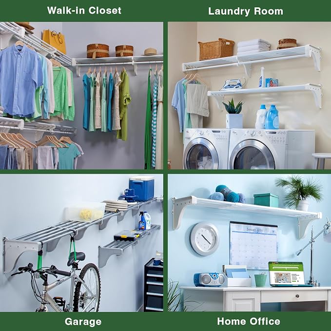 Closet Shelf with Hanging Rod - 28-48” Expandable, White, Closet Shelves - Strong, Holds 200 lbs - DIY, Easy Install to 2 Side Walls - Alternative to Wire Shelving