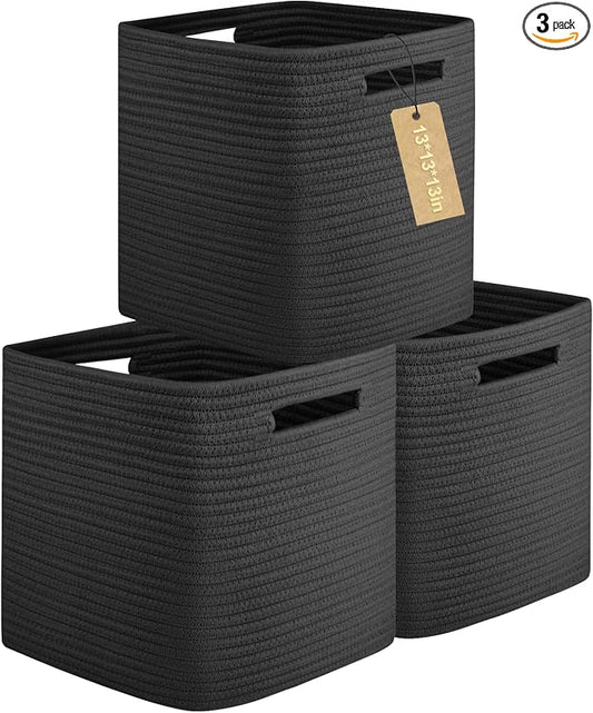 OIAHOMY Storage Cubes, 13 Inch Cube Storage Organizer, Collapsible Storage Bins, Baskets for Organizing, Storage Bins for Shelves-Black, 3-PACK