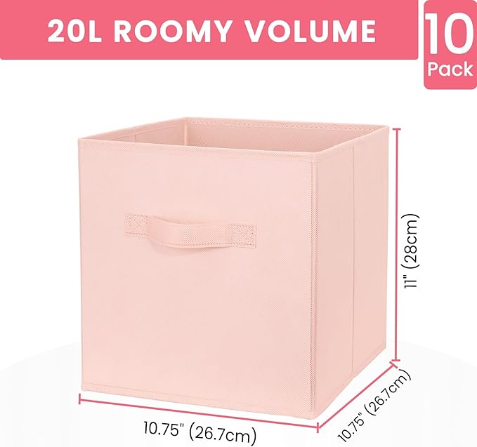 Criusia Storage Cubes- 11 Inch Cube Storage Bins for Organizing Shelves - Nursery Closet Organization Bins for Clothes Blanket - 10 Pack Collapsible Decorative Storage Box for Magazines (Pink)