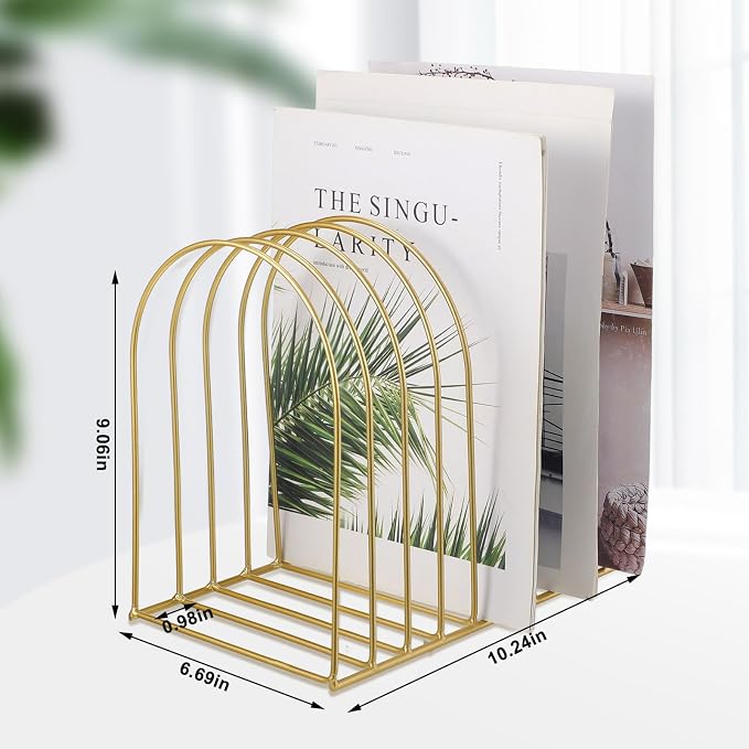 Kosiz 2 Sets Wire File Organizer for Desk 9 Slots Metal File Holder Magazine Folder Mail Desktop Sorter Countertop Folder Stand Racks for Storage Back to School Office Home Photography Prop(Gold)