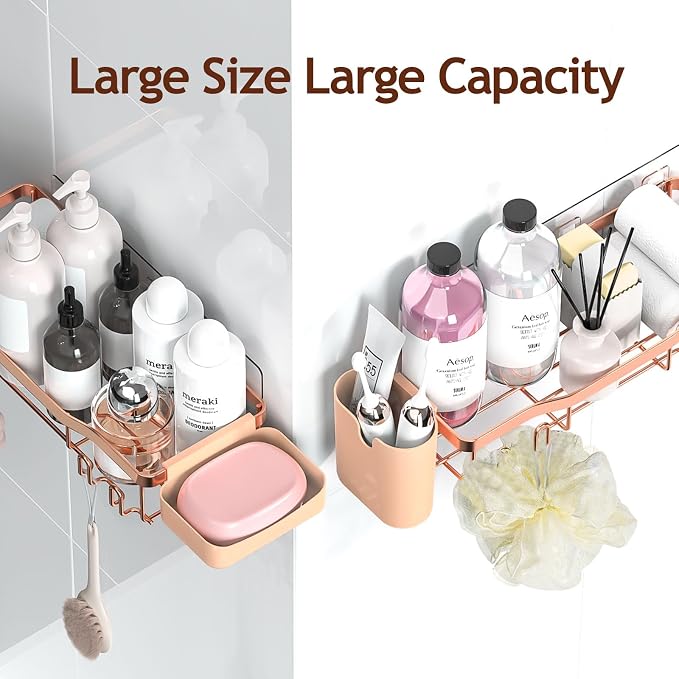 NESOMI Shower Caddy Adhesive Shower Organizer 8-Pack, Rustproof Stainless Steel Bathroom Shelves, Large Capacity No-Drill Rack Storage Accessories with Soap Dish Toothbrush Holder Hooks