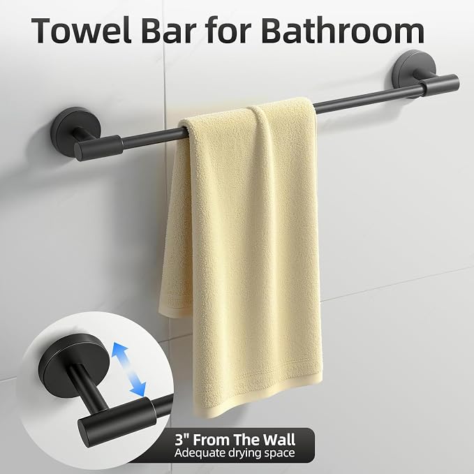 Matte Black Bathroom Hardware Accessories Towel Bar Set 10 Pieces | Stainless Steel Black Towel Rack Set, 19in Towel Bars Wall Mounted, Bathroom Towel Holders, Towel Rings, Towel Hooks