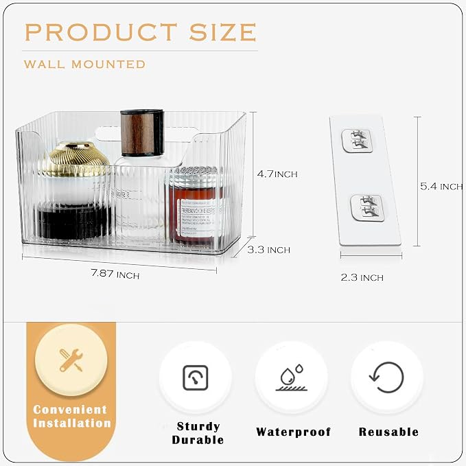 2 Pack Cabinet Door Organizer, Adhesive Wall Mounted Organizer Bins, Clear Storage Caddy, Stackable Basket for Kitchen Cabinets, Bathroom, Pantry, Office, and Tabletop Organization