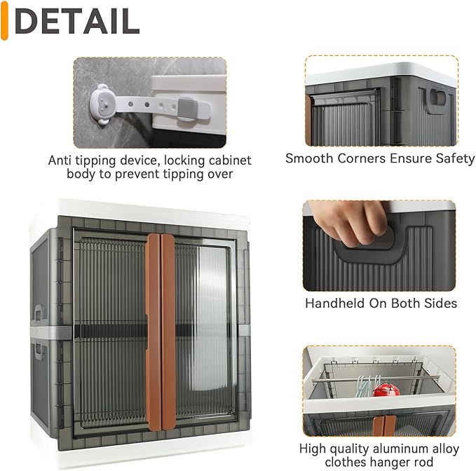 Wardrobe, Closet, Collapsible Storage Cabinet, Useful Box with Large Capacity, 37.5 Gal (142 L), Stackable on Box (19 Gal), Easy Storage of Clothes, Installation Free