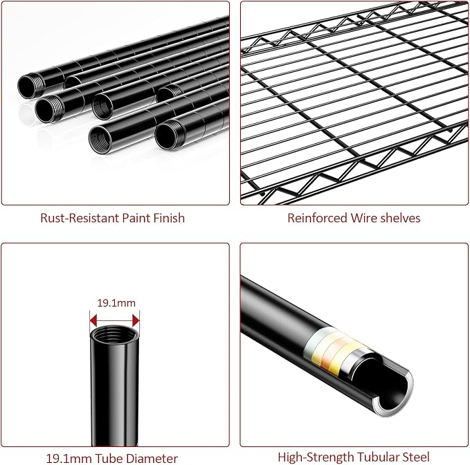 IZEUK 5 Tier Black Metal Storage Shelves, Heavy Duty Wire Shelving Rack for Garage, Kitchen, Bathroom, or Laundry Organization, 1250 lbs Capacity, 13.8" D x 35.4" W x 68.5" H