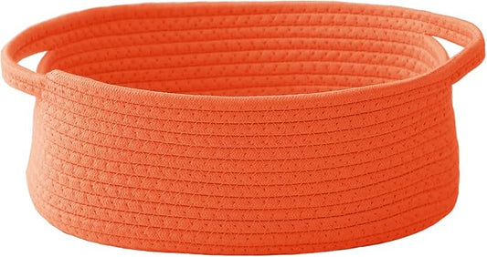JMvicyroam Small Woven Basket, Empty Gift Basket, Orange/1 Pack | Small Gift Basket, Cotton Rope, 12 x 8 x 15 in, Handles, Includes Ribbon and Bag, Birthday Gift Basket