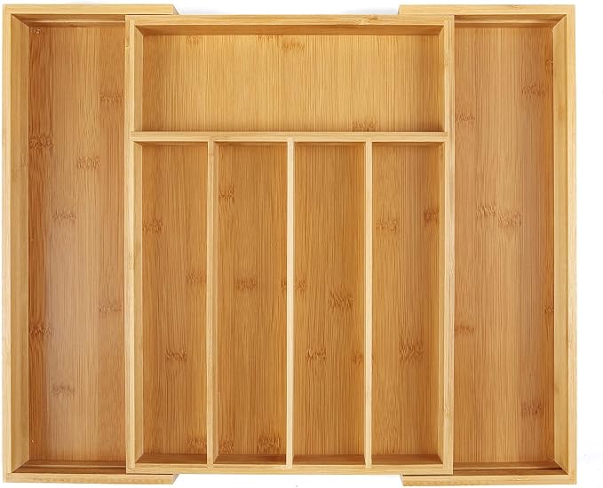 Utoplike Bamboo Cutlery Silverware Tray, Drawer Organizer Kitchen Utensils | Small Drawer Dividers for Flatware Tray Drawer Insert for knives, Gadgets and Garage Tools, Office Supplies, 5-7 Slots