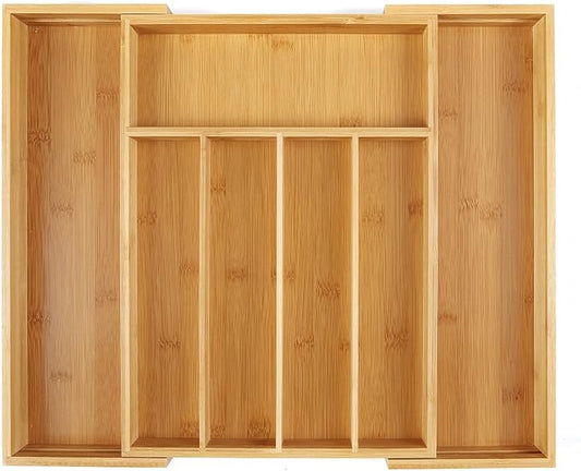 Utoplike Bamboo Cutlery Silverware Tray, Drawer Organizer Kitchen Utensils | Small Drawer Dividers for Flatware Tray Drawer Insert for knives, Gadgets and Garage Tools, Office Supplies, 5-7 Slots