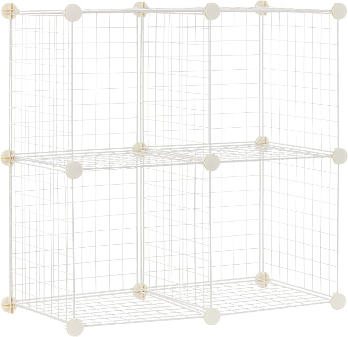 Amazon Basics 4 Cube Wire Grid Storage Organizer, Closet Organizer and Shelves, Stackable, Space-Saving, Easy to Assemble, 14"x14"x14", White