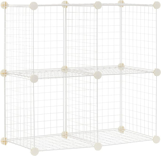 Amazon Basics 4 Cube Wire Grid Storage Organizer, Closet Organizer and Shelves, Stackable, Space-Saving, Easy to Assemble, 14"x14"x14", White