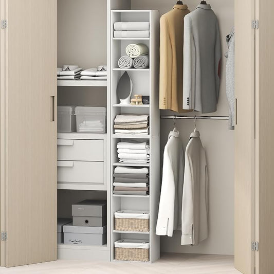 Furinno PASIR 8-Tier Closet Organizers and Storage, Open Shelf, Storage Organizer, 12-Inch Width, for Closet, Bedroom, White