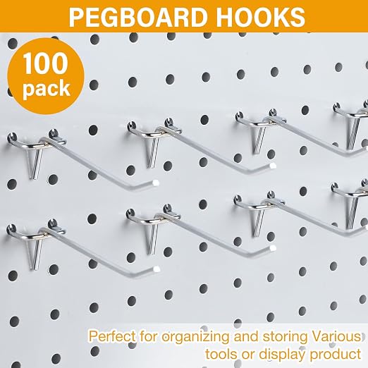 100 Pcs Peg Board Shelving Hooks Stainless Steel Hanging Board Pegs Wall Display Hooks Bulk for 1/8 1/4 Garage Storage Organizer Accessories (4 Inch,Silver)