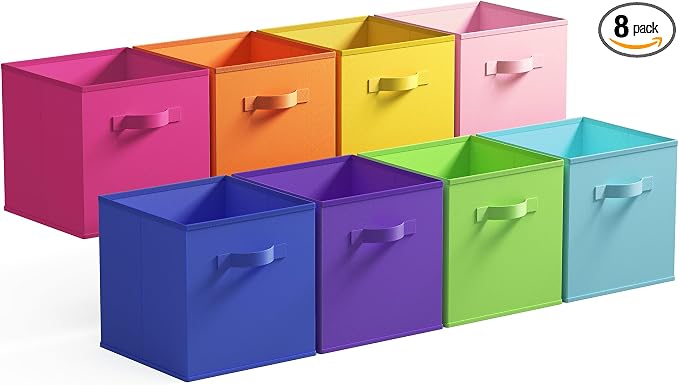 GRANNY SAYS 11 Inch Cube Storage Bins, Colorful Cube Storage Organizer, Fabric Storage Bins, Storage Cubes for Shelves, Closet, Toy Storage Bins for Kids Room, Play Room, Rainbow, 8-Pack