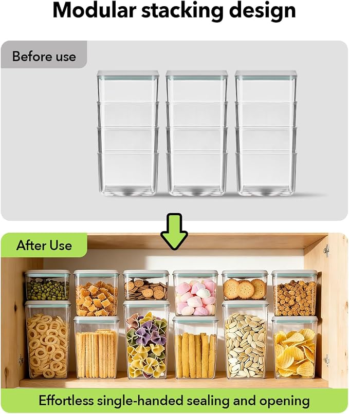 Airtight Food Storage Container with One-Touch Lid, 8-Piece Set (1.3, 2.1, 2.9, 3.6 QT* 2) Stackable Durable BPA-Free for Flour, Cereal & Complete Pantry Organization.