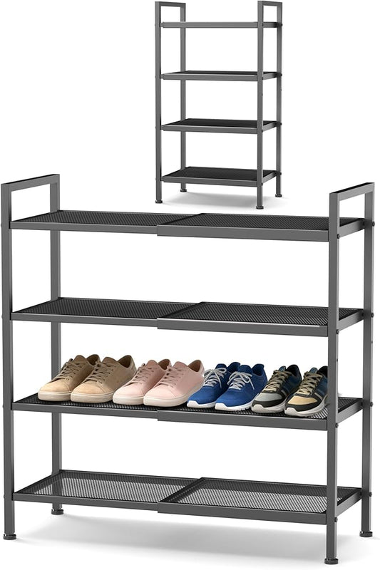 4 Tier Shoe Rack, Expandable Shoe Rack for Closet, Adjustable Shoe Organizer for Entryway, Shoe Storage Organizer for Door Entrance, Garage, Bedroom