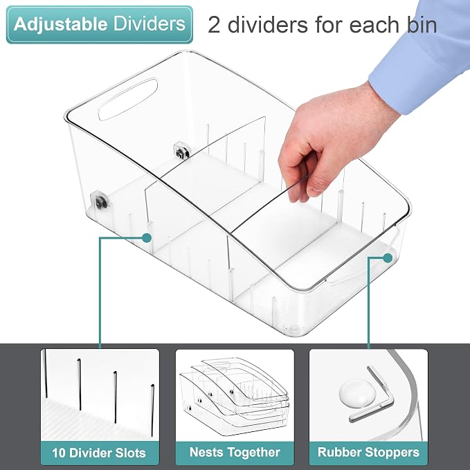 Sorbus Fridge Organizer on Wheels - Rolling Fridge Organizers and Storage Clear Design with Dividers & Handles for Kitchen Organization and Storage - Refrigerator Organizer Bins & Pantry Storage Bins
