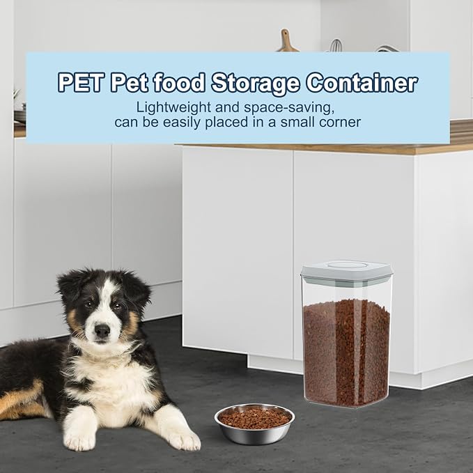 LEAWALK 4.2Qt Airtight Dog Cat Food Storage Container and Dog Treat Containers BPA-Free, PET Clear Stackable Pet Storage Bin, 1 Cup Scoop, 1 Sponge cleaning brush, Pop Top, With handle -1Pack