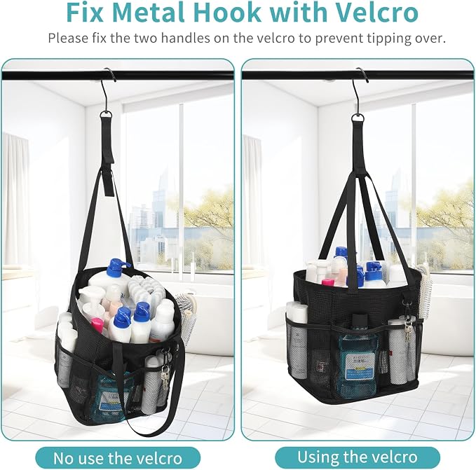 Shower Caddy Portable, Mesh Shower Caddy Hanging with Waterproof Phone Pouch Black, Large Capacity Shower Bag for College Dorm Room Essentials, Quick Dry Shower Basket for Gym, Camping, Swimming